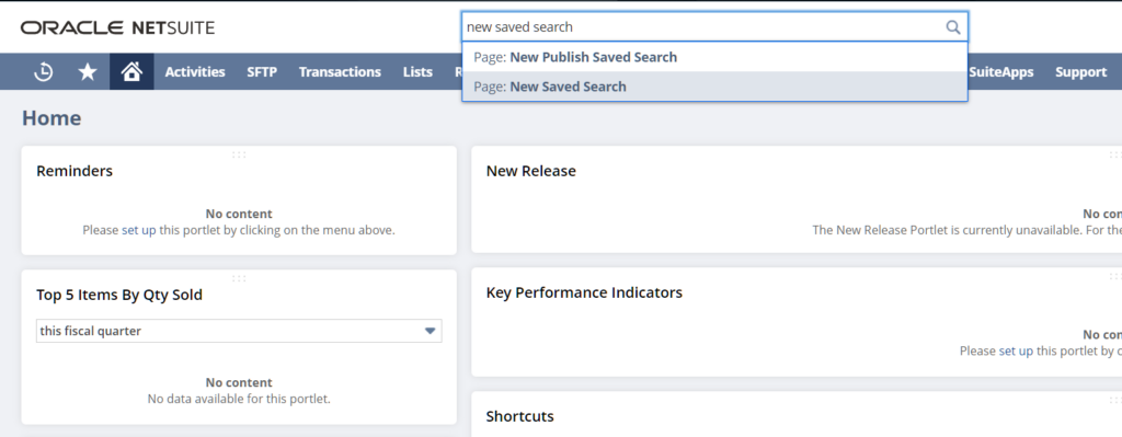 NetSuite - New Saved Search