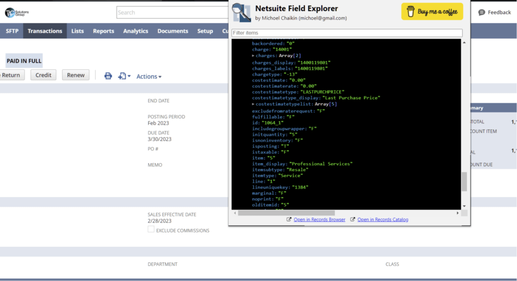 NetSuite Chrome Extension