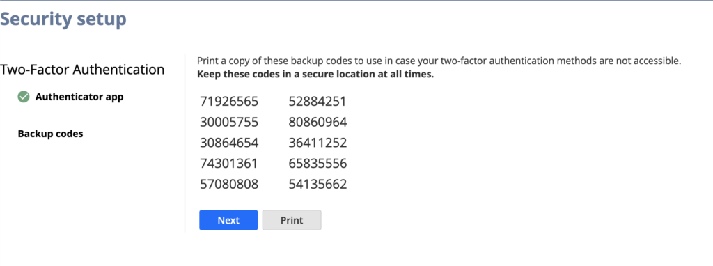 Backup Codes