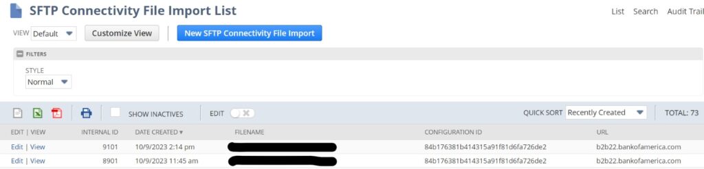 SFTP connectivity file import list