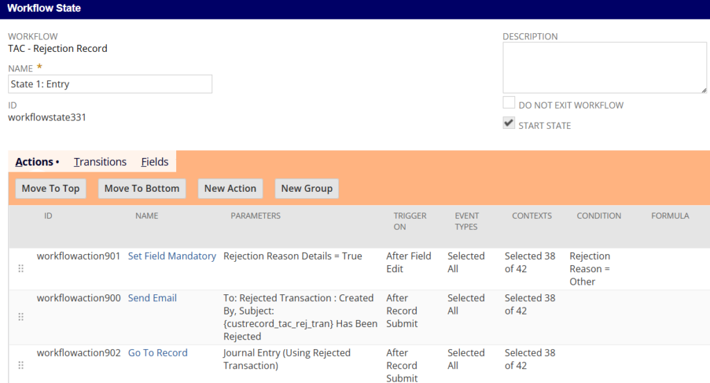 Rejection Reason Workflow